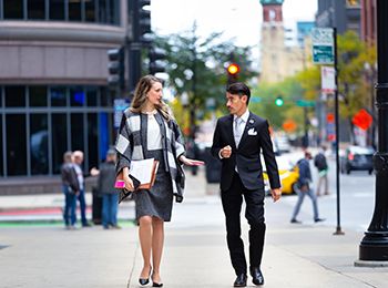 Two students walking in Chicago
