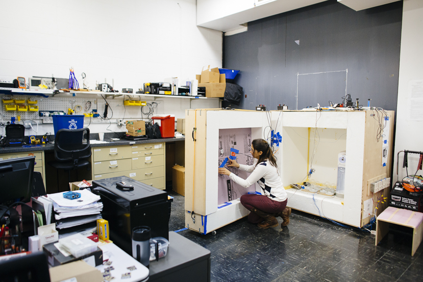 A student works in an air quality lab