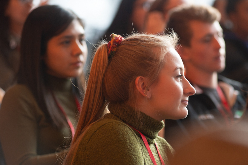 A high school counselor attending a campus visit event