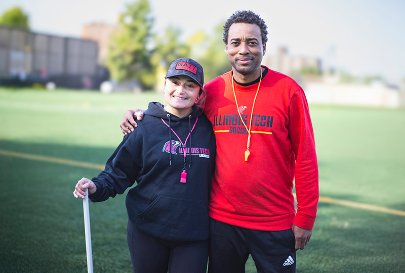 Illinois Tech women's lacrosse coach Emily Wesoky and Illinois Tech men's soccer coach Marion McKenzie