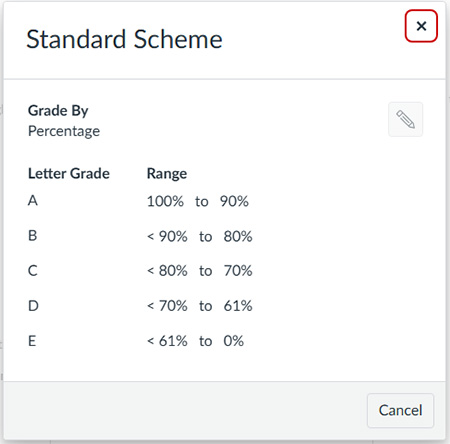 View Grading Scheme Table