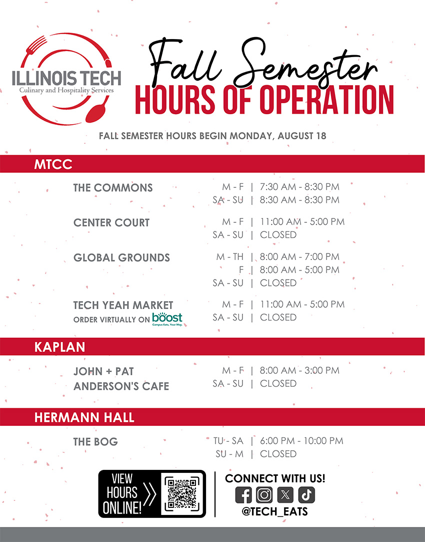 Commons Dining Hours of Operation and Availability - Fall 2025