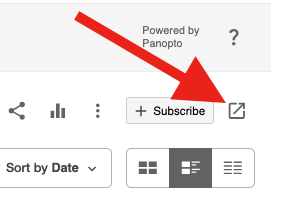 the "open Panopto" icon with a red arrow pointing toward it