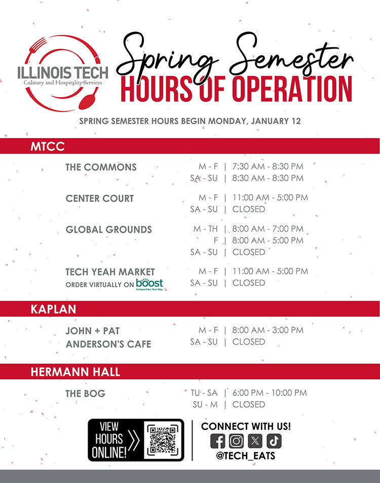 Commons Dining Hours of Operation and Availability - Spring 2026