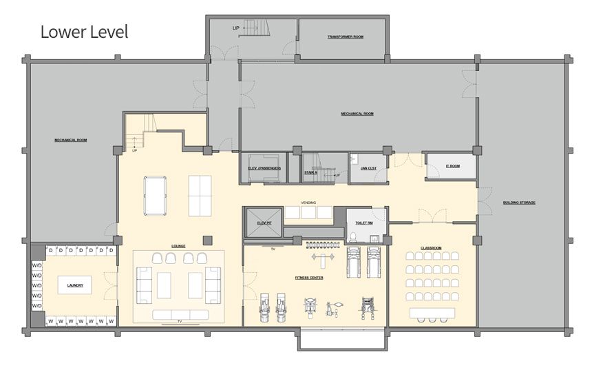 Floor Plan Illustration of Kacek Hall Lower Level