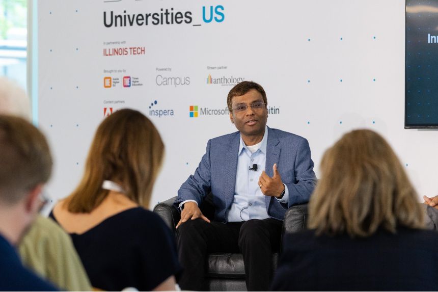 Rohit Prasad and Raj Echambadi fireside chat at Times Higher Education Digital Universities US Conference hosted by Illinois Tech