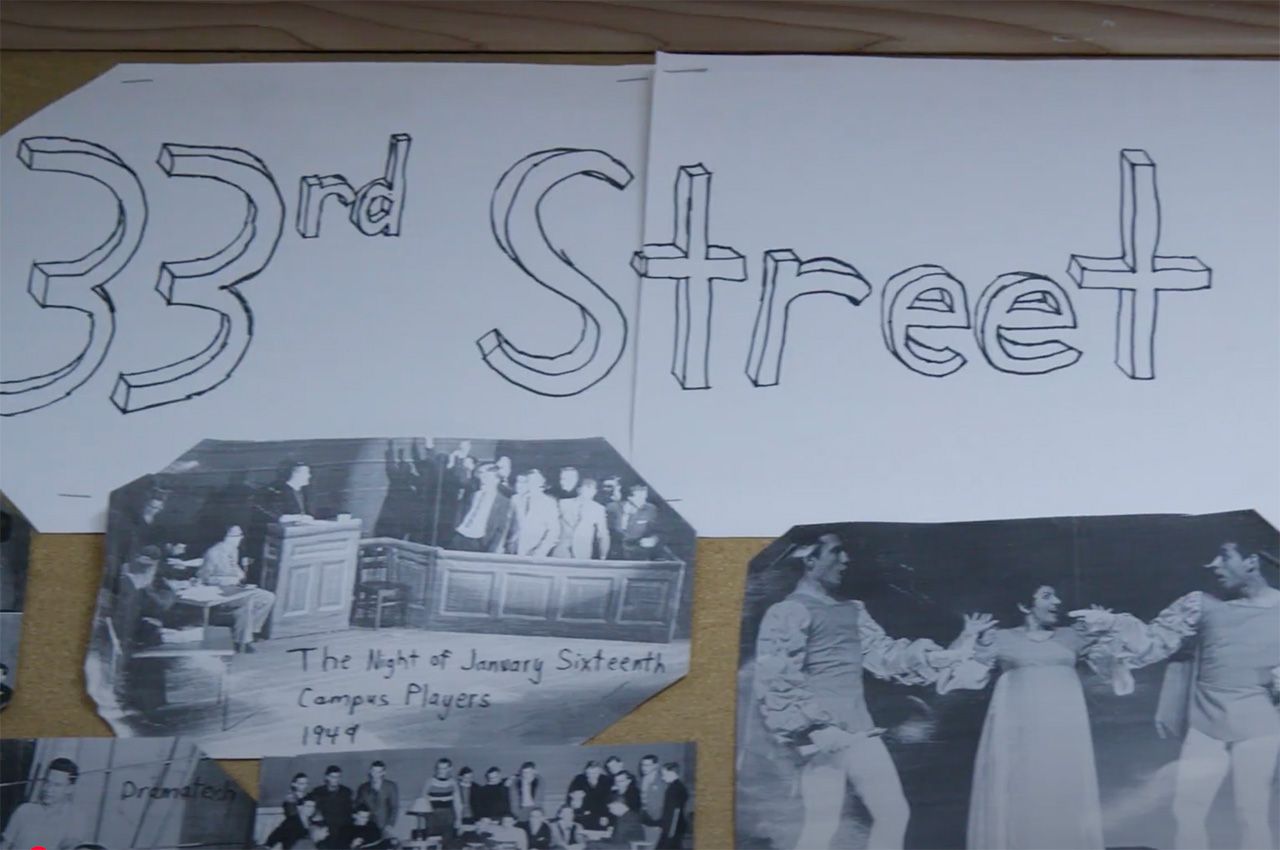 A poster in the dressing room of Illinois Tech student organization 33rd Street Productions
