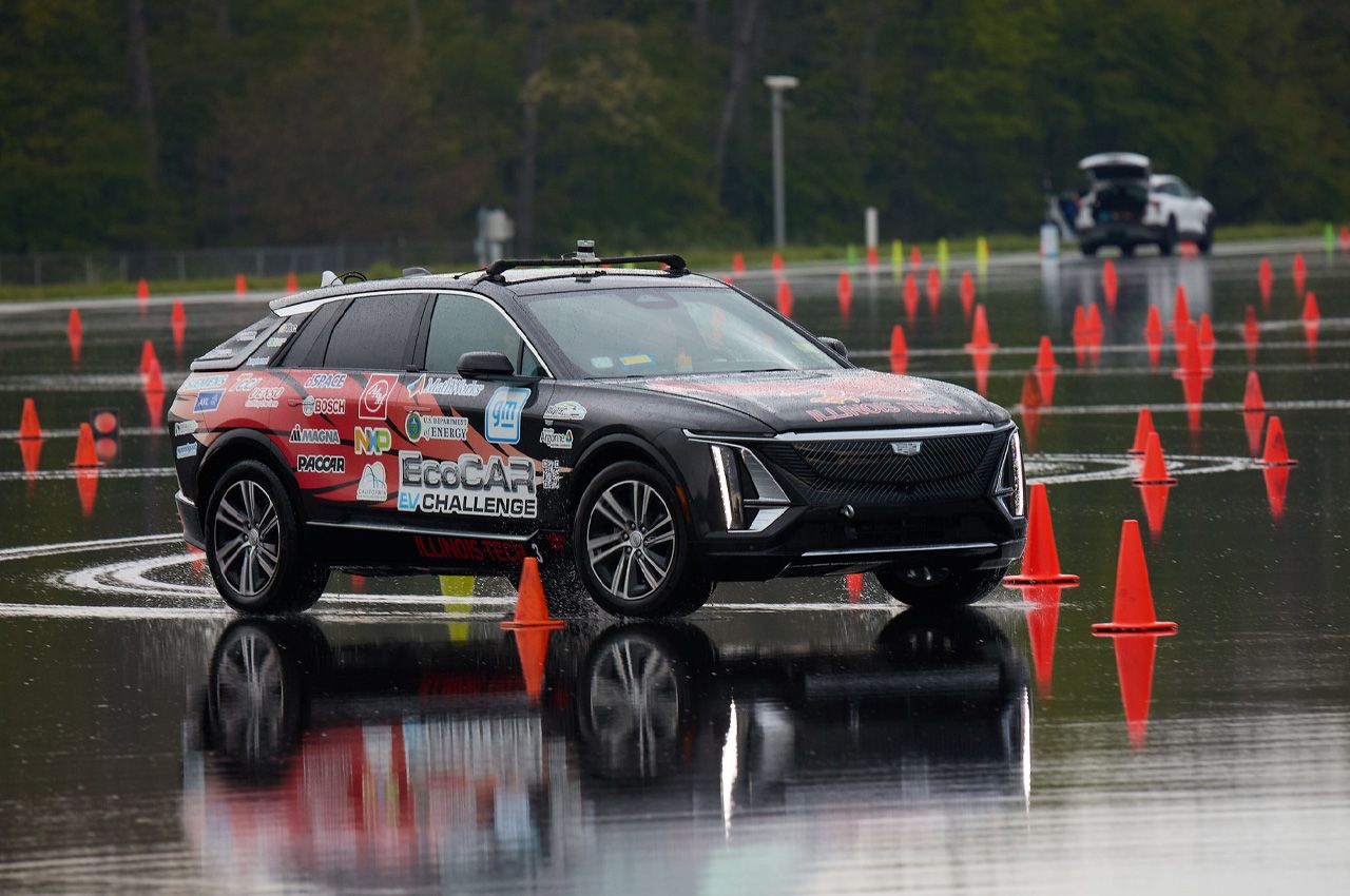 A re-engineered stock 2023 Cadillac Lyric used for the EcoCAR EV Challenge.