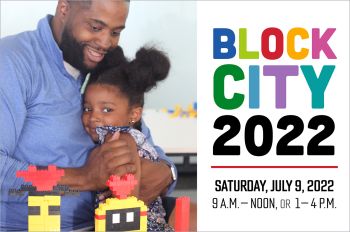 Poster for the Block City event with name, date, and time