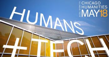 The words Humans + Tech are superimposed over a photo of a building.