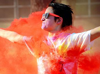 Student participating in color run