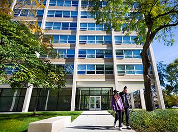 Outdoor view of Cunningham Hall a residence hall at Illinois tech