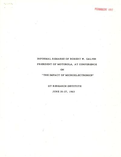 Bob Galvin Speech at IIT in 1963 first page