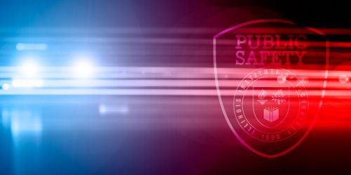 Abstract blue and red background with public safety logo