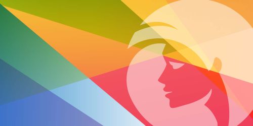 Abstract illustration in a rainbow of colors featuring a woman's silhouette on the right side