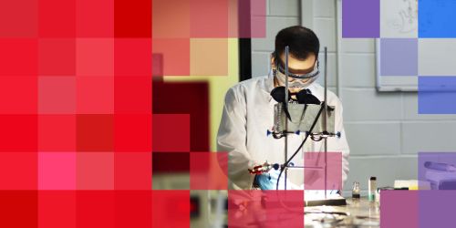 Illinois Tech Student in lab with pixel treatment overlay