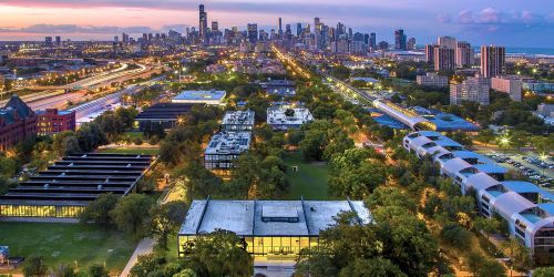 Crown Hall and Chicago skyline