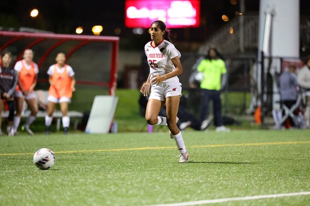 Illinois Tech women’s soccer player Tvesa Vathulya runs after the ball during a game in Chicago