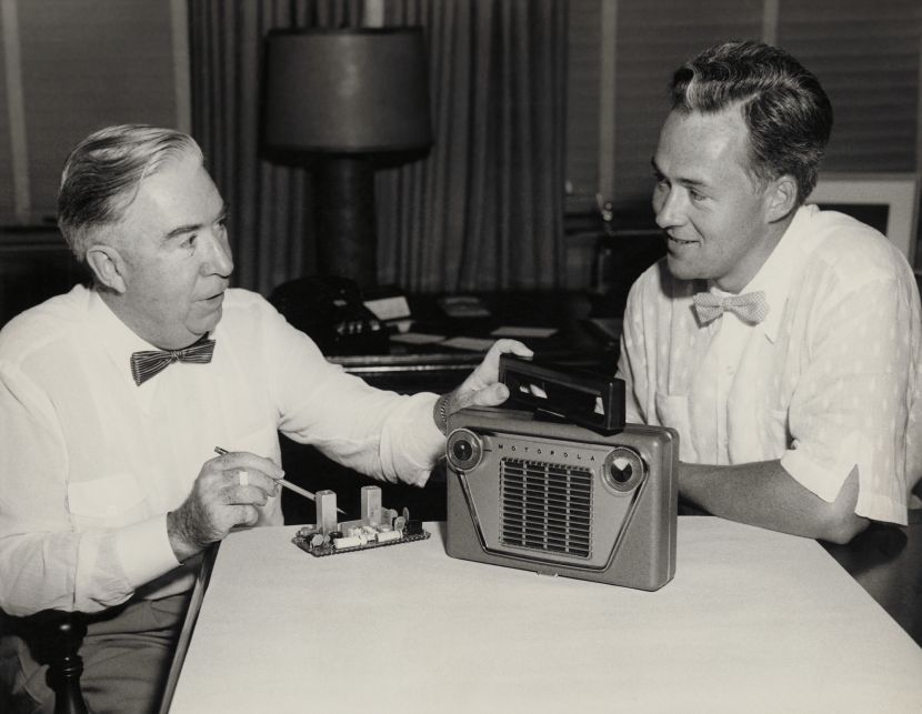 Paul and Bob at table with Radio Circuitry 1955